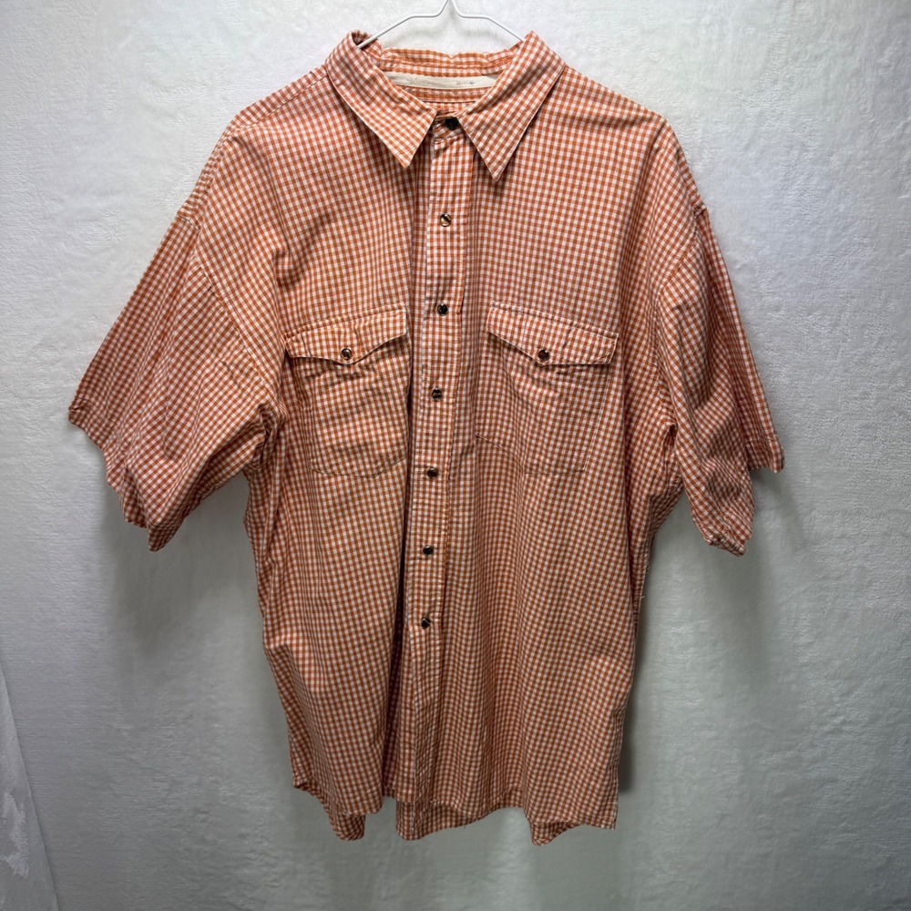Walls Ranch Wear Mens XL Pearl Snap Short Sleeve Western Gingham Shirt Orange